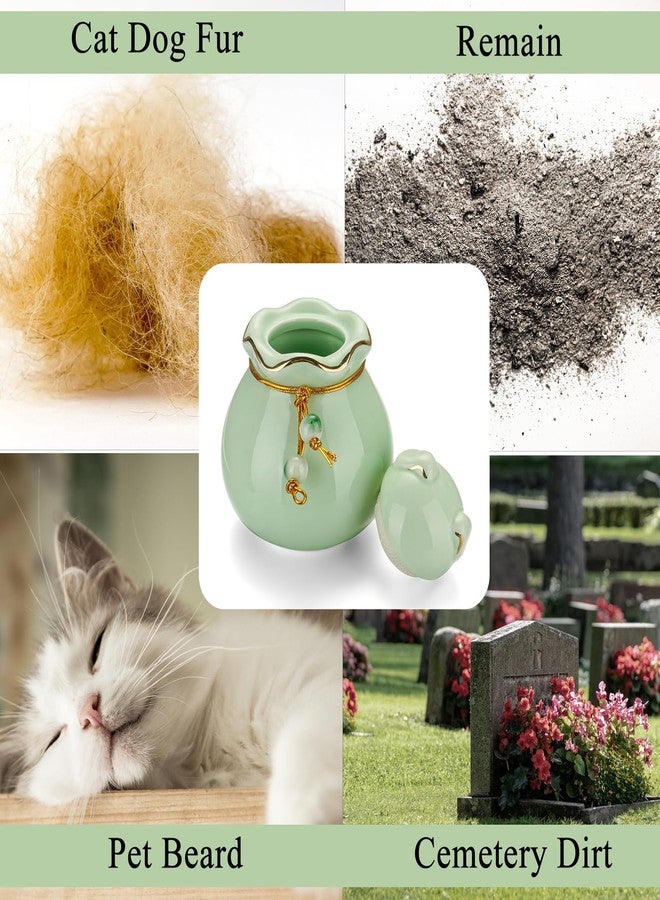SOITIS Pet Memorial Urn for Cat or Dog Ashes - 3.54"x3.15" Elegant Ceramic Keepsake Holder with Cat-Shaped Lid & Gold Trim, Small Cyan Urn for Pet Ashes - Image 4